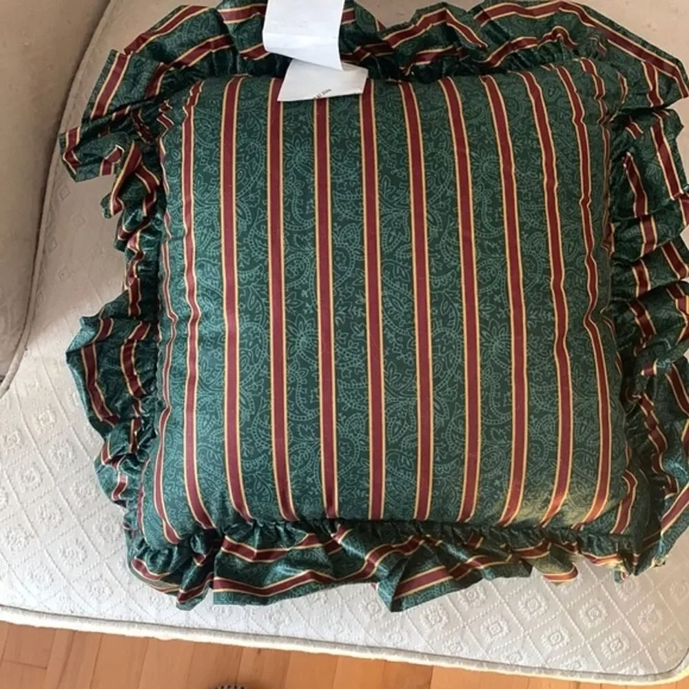 Longaberger Imperial Stripe Christmas Holiday Ruffle Pillow